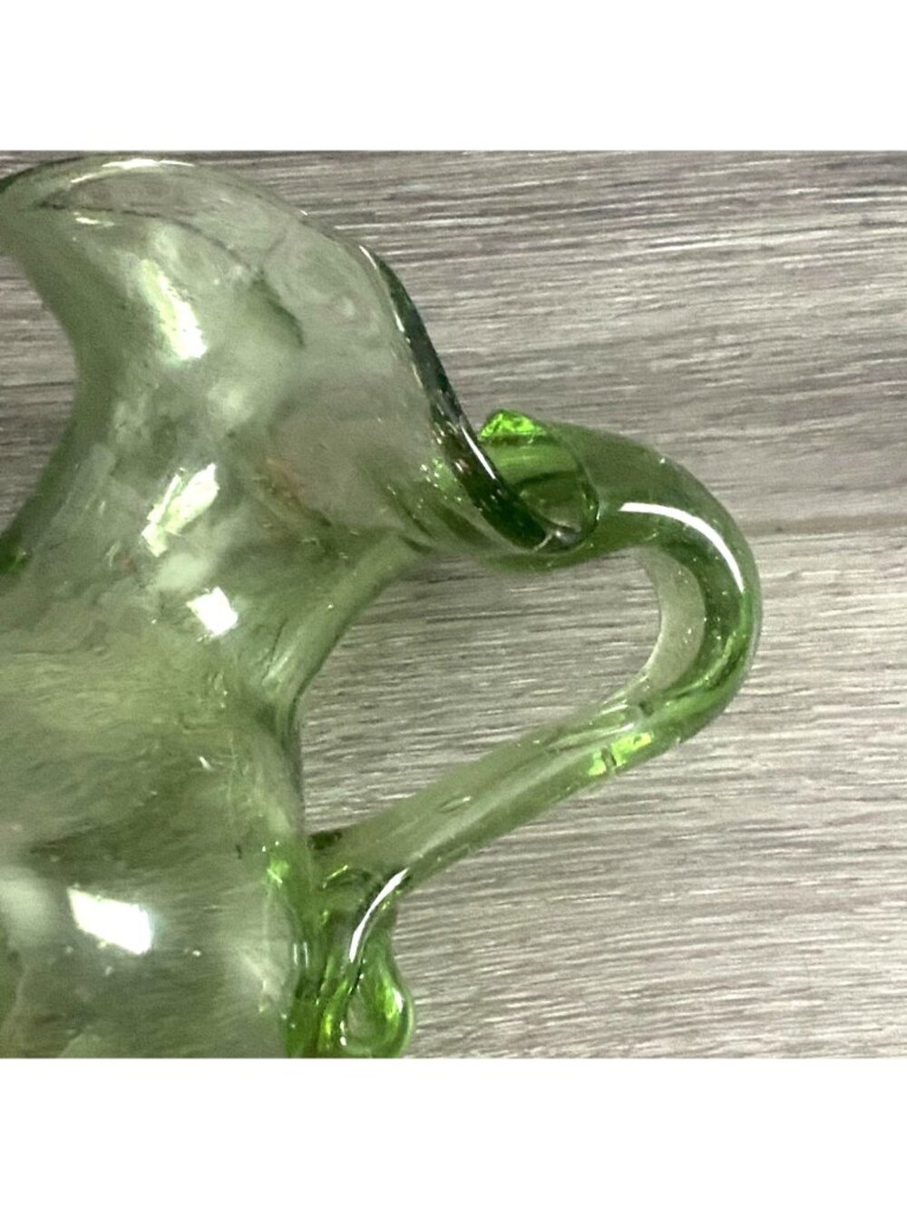 Vintage Small 5" Hand Blown Fancy Green Art Glass Pitcher-Bubble Detail-GUC - Picture 7 of 7